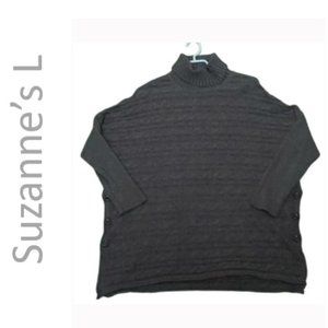 Suzanne's by Picadilly luxurious dark brown cable knit buttons pullover